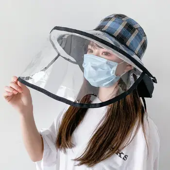 

Unisex Plaid Anti-Spitting Dustproof Removable Face Shield Protective Bucket Hat