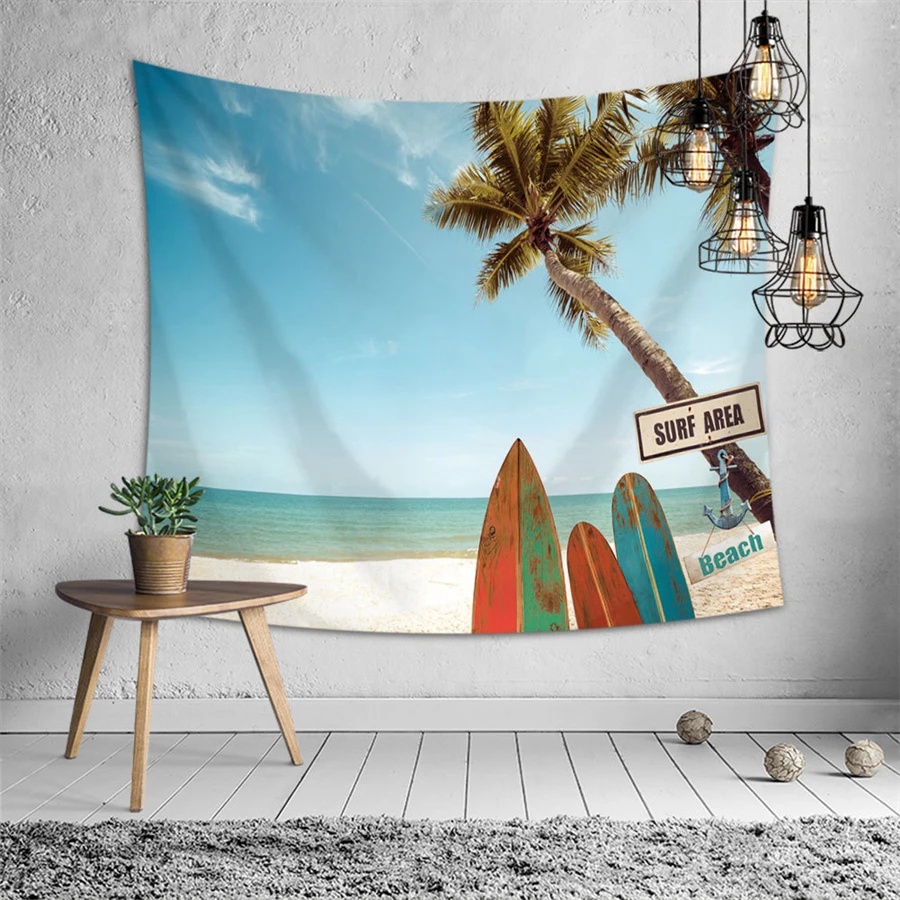 

Seaside Bus Nature Scenery Hippie Tapestry Wall Hanging Seascape Palm Tree Boho Decor Wall Tapestries Carpet Blanket Beach Yoga