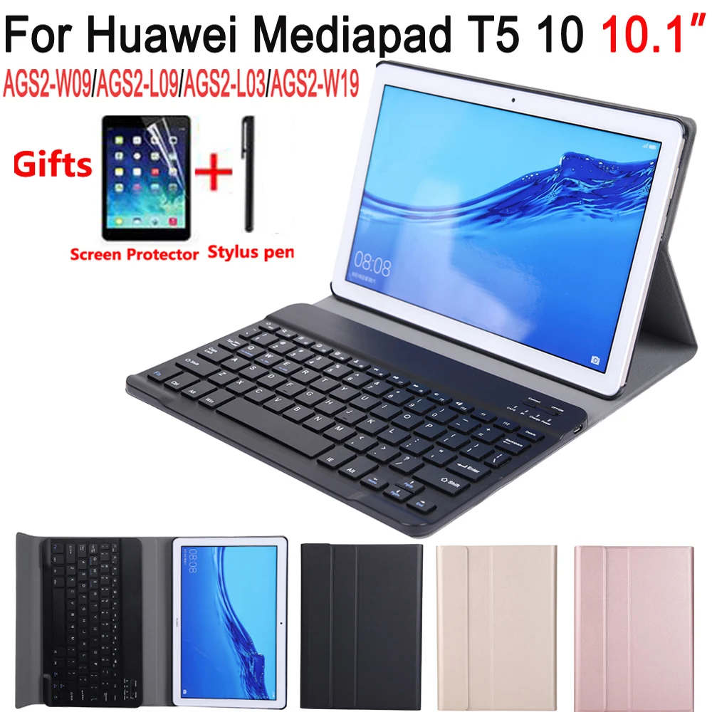 Отсоедините кабель клавиатуры Чехол для huawei Mediapad T5 10 10,1 AGS2-L09 AGS2-W09 AGS2-L03 крышка чехол для клавиатуры для huawei T5 10,1+ защитная пленка на экран+ подставка для ручек