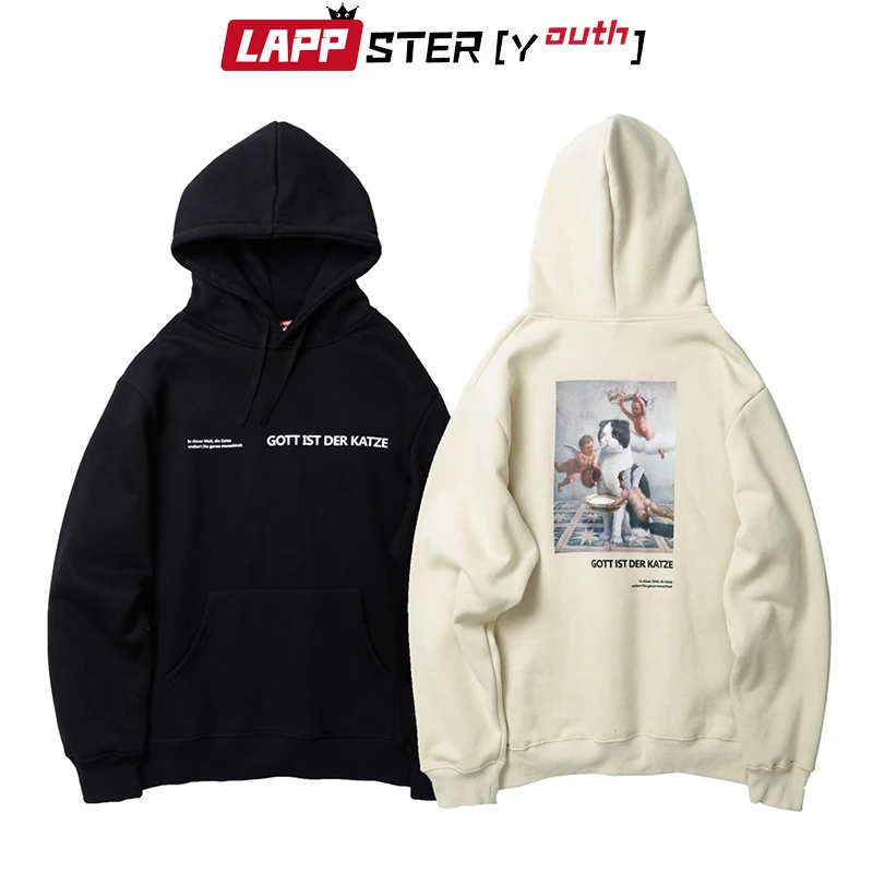 LAPPSTER-Молодежная мужская уличная одежда Harajuku с принтом кота, толстовки, осенние мужские толстовки с капюшоном в стиле хип-хоп, осенняя Корейская одежда больших размеров