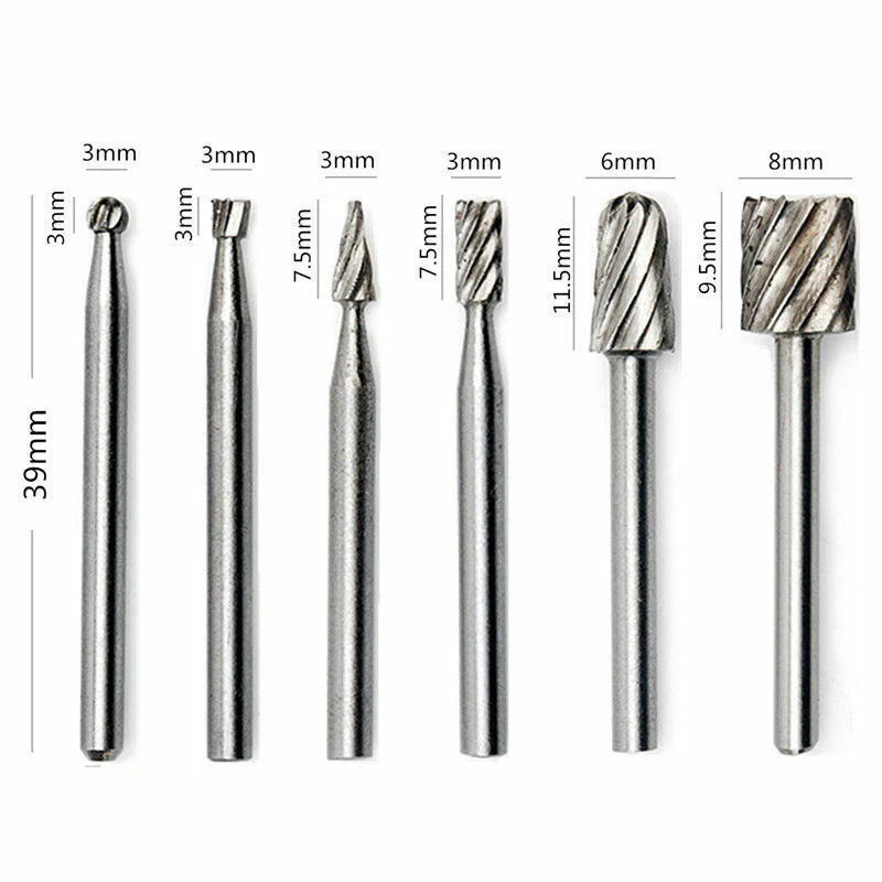 10pcs/set 3mm HSS Rotary Routing Router Bit for Burr Milling Cutter Carving Machine High Speed Steel Woodworking Engraving Tool