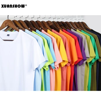 

XUANSHOW 2020 Summer Style Cotton T Shirt Women Candy Colors Basic T-Shirt Women Casual Tops Loose Short Sleeve Tshirt Oversize