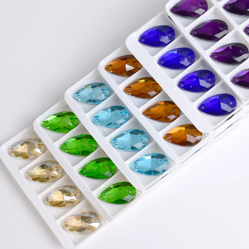 Sew On Rhinestones All colors Sew-on Rhinestones Water drops Flatback 2 holes Glass Crystal For DIY Wedding Dress Accessories