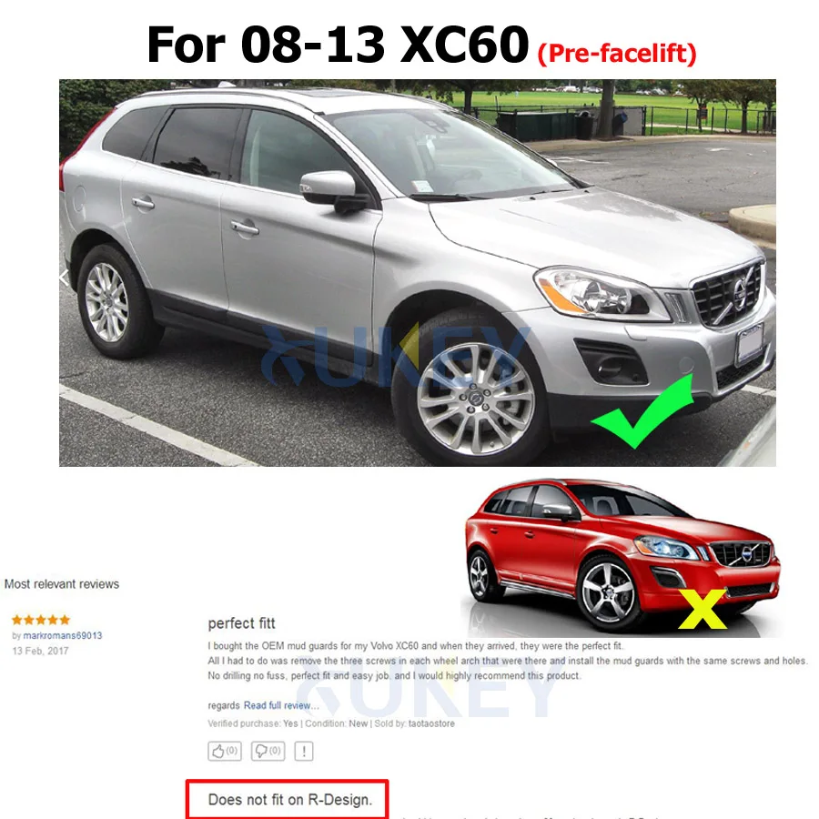 Для VOLVO XC60 2009-2013 030779759 60 Брызговики 2010 2011 2012 Стайлинг OEM брызговики Брызговики крыло автомобиля Брызговики