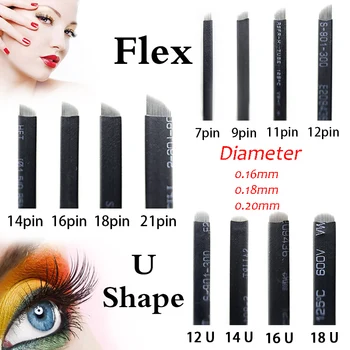 

50pcs Lamina Microblading 0.16mm Tebori Blades Needles Tattoo Needles Permanent Makeup Needle 7 9 12 18 Manual Eyebrow Blades