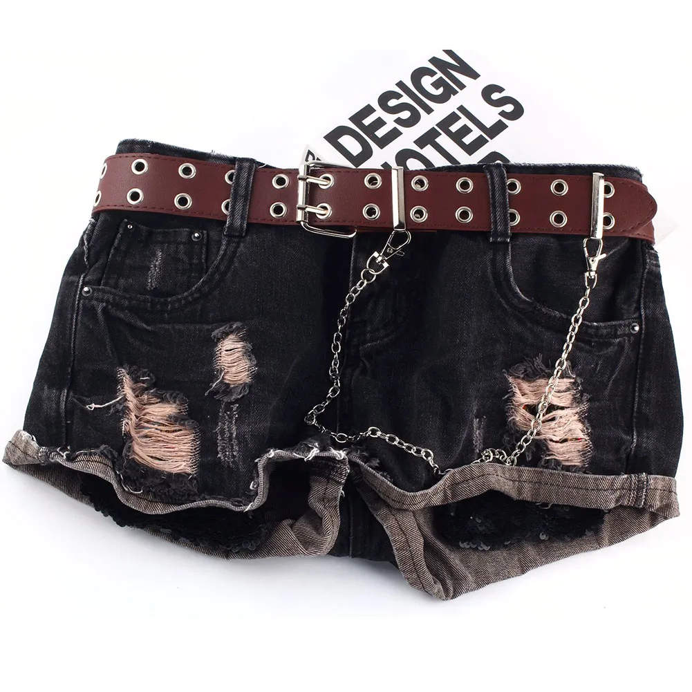Double Row Hole Belt for Men Women Punk Style Waistband with Eyelet Chain Decorative Belt for Jeans Pants Trousers New