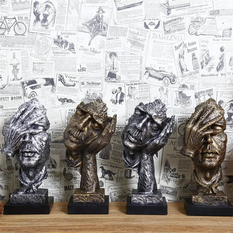 Creative Art Figurine Retro Thinker Statues Resin Stable Craft Home Office Desk Table Decoration Desktop Craft Statuette Gifts