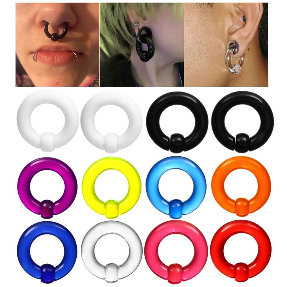 Paar Acryl BCR Captive Bead Ring Big Large Size Ohr Tunnel Plug Expander Messgeräte Nase Septum Ring Ohrring Piercing Körperschmuck – Detail 3