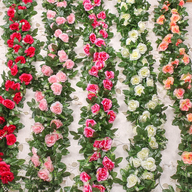 Zerolife Aritficial Flowers Garland Rose Flower Wall For Home Decorations Wedding Fake Vine Ivy Christmas Noel | Дом и сад