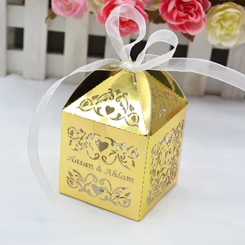 

Luxurious laser cut love vines custom wedding favor boxes gold