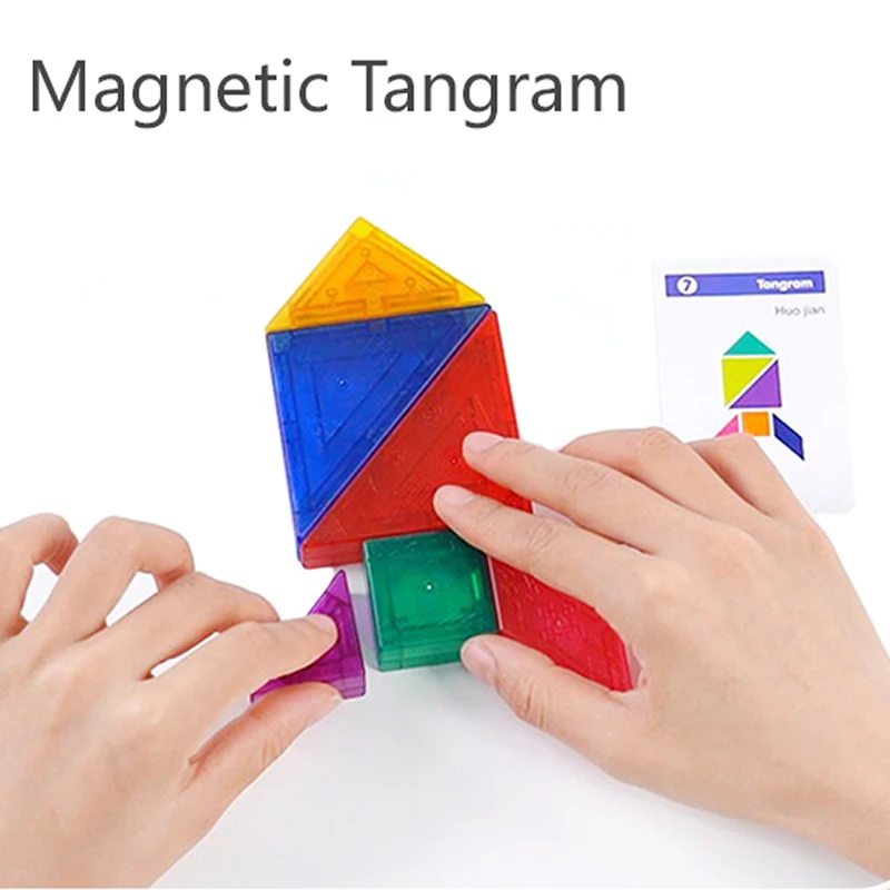 Montessori Magnetic Tangram Jigsaw Toys Children Soma Cube Rainbow Transparent Blocks Color Shape Matching Games Educational Toy 2