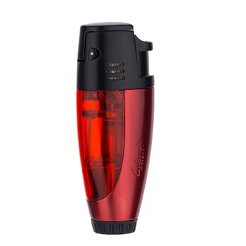 

LUBINSKI Metal Double Torch Jet Flame Cigar Cigarette Tobacco Lighter Refillable Smoking Tool Visible Gas Window For Cohiba