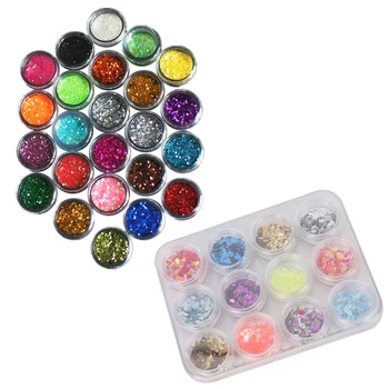 

24 Colors Bright Acrylic Glitter Sequins UV Nail Art Decoration & 12 Colors Nail Art Acrylic UV Gel Crushed Shell Shiny Spark Sp