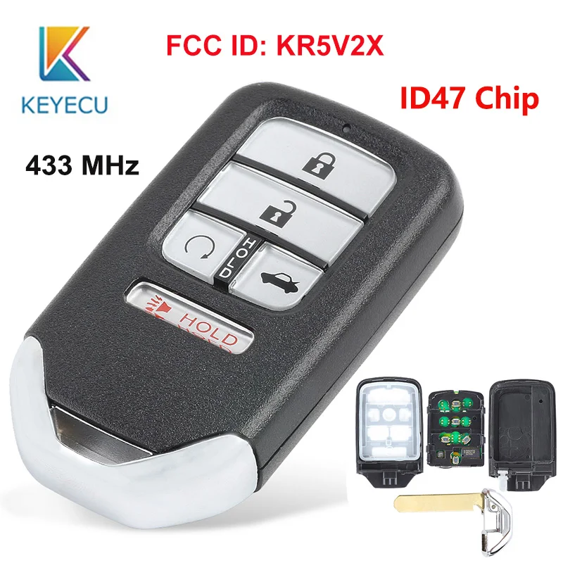 

KEYECU for Honda Civic 2016 2017 2018 New Replacement Smart Remote Key Fob 433MHz ID47 chip 5 Button FCC: KR5V2X