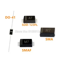 1N4007 DO41 IN4007W A7 SOD-123FL M7 SMA M7F SMAF 1A retificador diodo 1000V 1KV