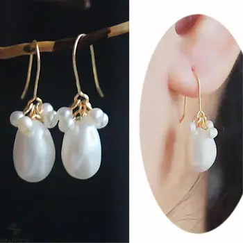 

10-11mm White Baroque Pearl Earring 18k Ear Drop Hook Accessories Party Jewelry Fashion Wedding Gift Natural
