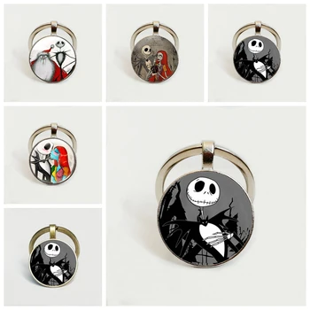 

Cartoon character keychain The Nightmare Before Christmas Cartoon keychain Jack Skellington Movie Poster Gothic Skull keychain
