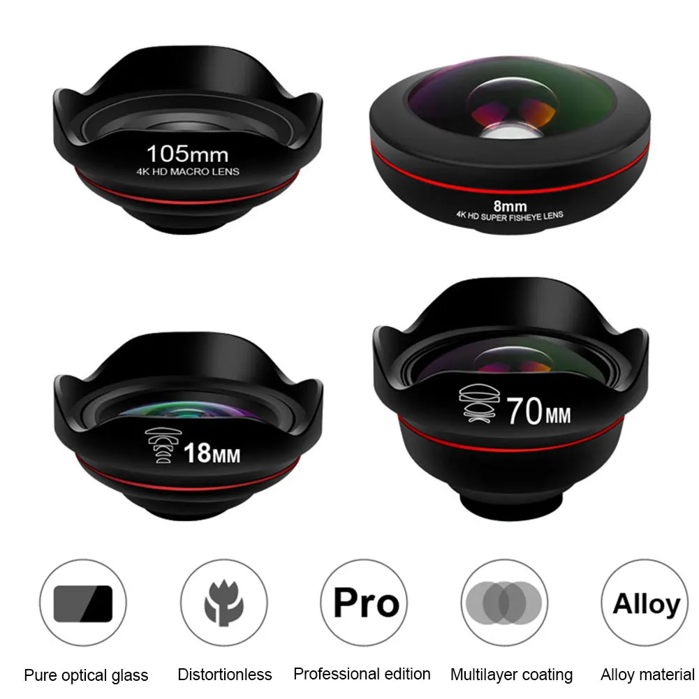 

4 In 1 Clip On Mobile Phone Macro Telephoto HD External Wide Angle Camera Lens Set Photography Universal Accessories Telescope