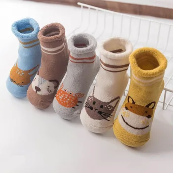 

5 Pairs/Sets Infant Toddler Baby Socks Autumn/winter Casual Cartoon Pattern Cotton Warm Children's Terry-loop Hosiery Socks