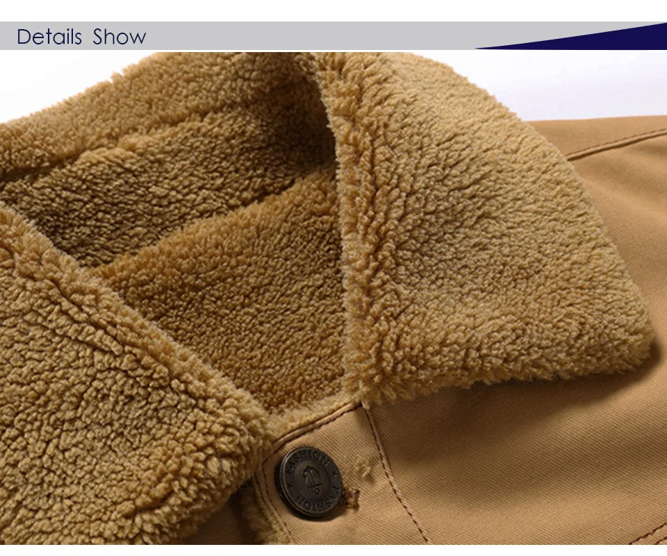 Men Jacket and Coat Trendy Warm Fleece Thick Warm Male fur collar Army Jacket Outwear Male acket Thicken Warm Winter Coats plus
