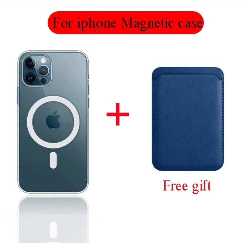שקוף מגנטי מקרה + שדרוג ארנק כרטיס תיק עבור IPhone 12/13 פרו מקס מיני Magsafing מגנט עבור IPhone 11 פרו xs מקסימום X XR iphone 12 mini  case