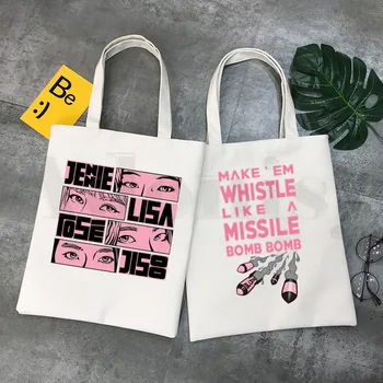 

Blackpink Kill This Love LISA ROSE JISOO JENNIE Hipster Cartoon Print Shopping Bags Girls Fashion Casual Pacakge Hand Bag