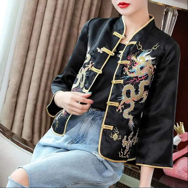 

Autumn New Chinese Style Exquisite embroidery Dragon Totem Jacket Flared Sleeves Vintage Single-Breasted Top S-2XL