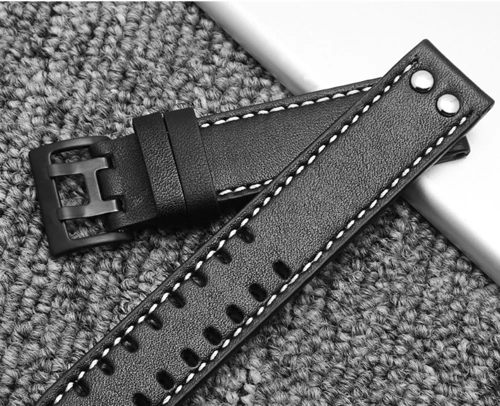 Ремешок для часов из натуральной кожи в стиле милитари, черный хаки, сменный Браслет, аксессуары для часов, 20 мм, 22 мм