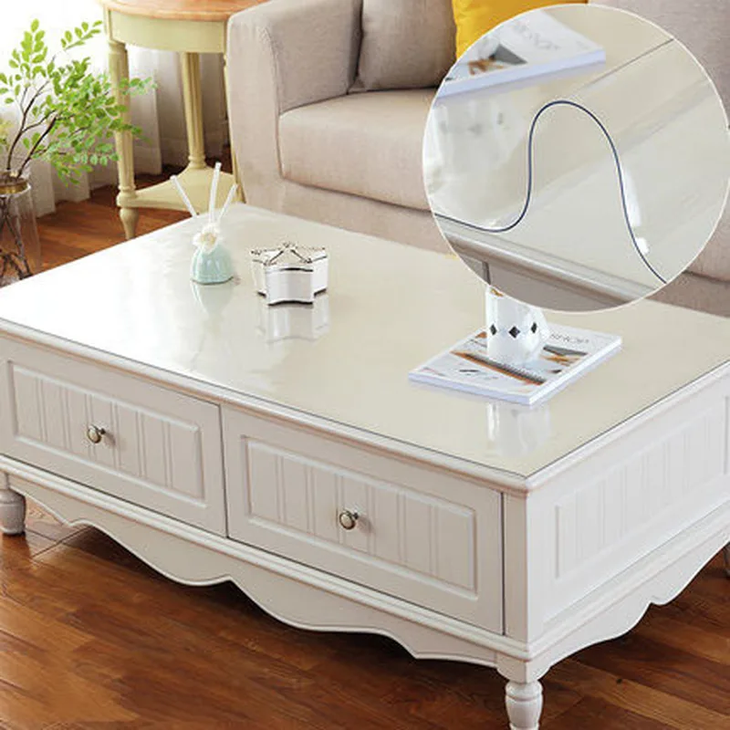 

Tablecloth with Fusible Glass PVC Waterproof and Oil Resistant Plastic Transparent Modern Table Cover with Kitchen TableclothPad