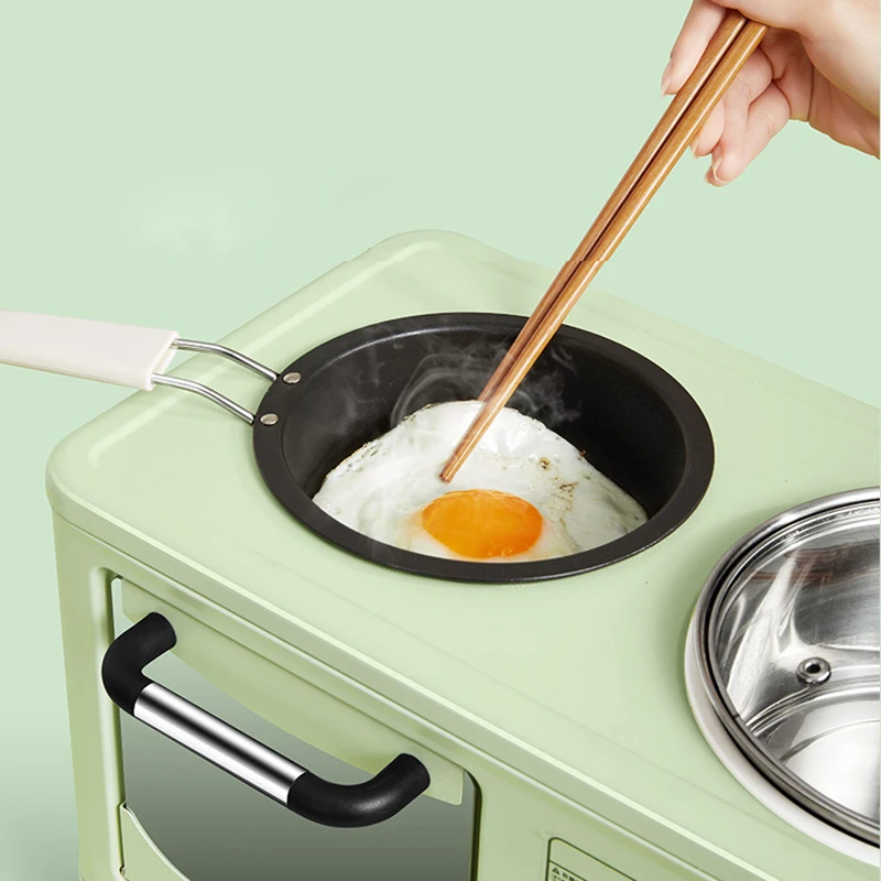 Household 3 In 1 Breakfast Making Machine Kitchen Toaster Frying Pan Mini Oven Bread Pizza Maker Hot Pot Steamer Boiling Pot