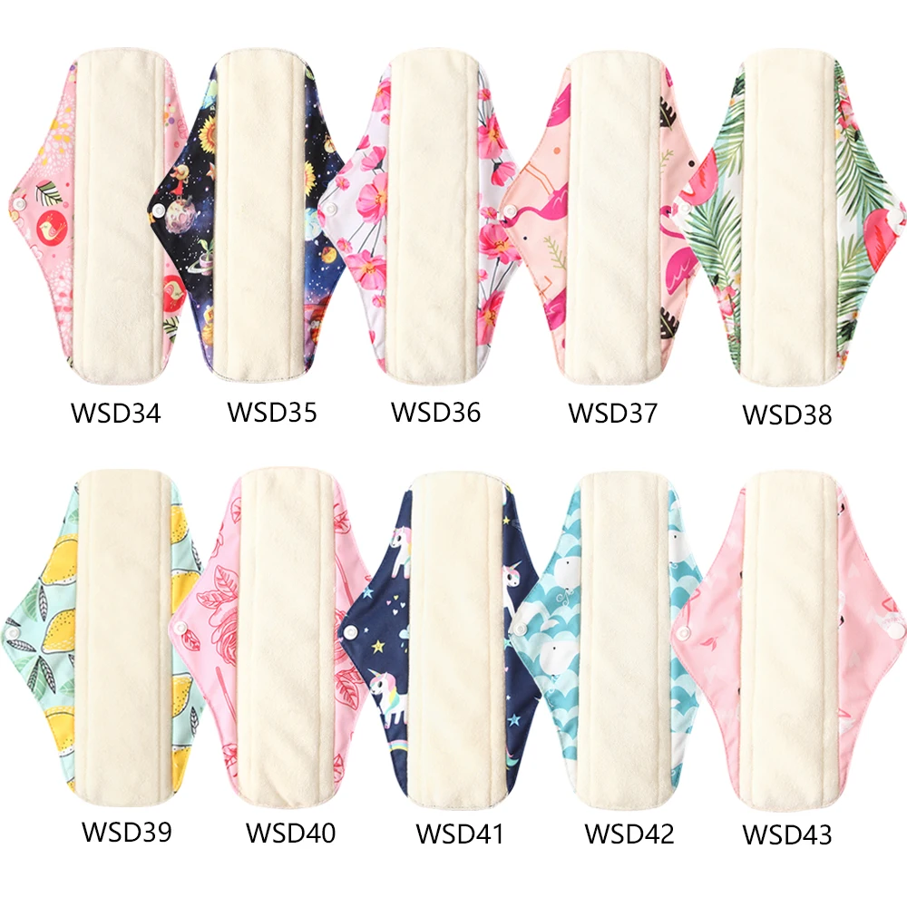 Женские моющиеся тканевые гигиенические прокладки с принтом единорога, многоразовые хлопковые органические бамбуковые внутренние прокладки, прокладки для менструального полотенца - Цвет: random color W