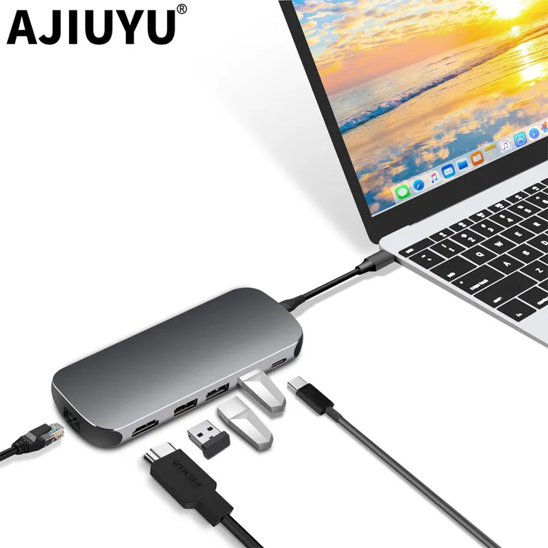 AJIUYU usb-хаб C концентратор для нескольких USB 3,0 HDMI адаптер док-станция для MacBook Pro Air Аксессуары USB-C type C 3,1 разветвитель порт USB C концентратор