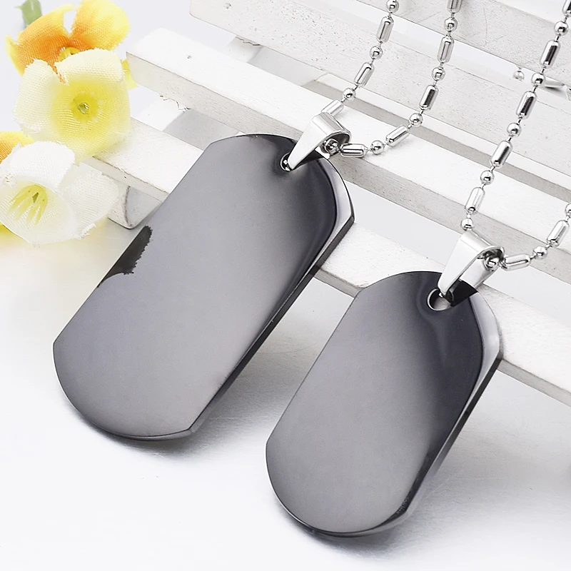 blank black dog tag pendant & necklace stainless steel men jewelry