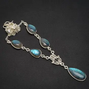 

Natural Blue Fire Labradorite Handmade Unique 925 Sterling Silver Necklace 16+1.5" A3191