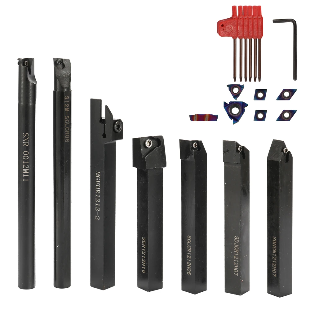 

12mm 7PCS Shank Lathe Boring Bar Holder Turning Tool With Carbide Insert Wrench DIY Set Metal Steel Rod Industrial Lathe Tools