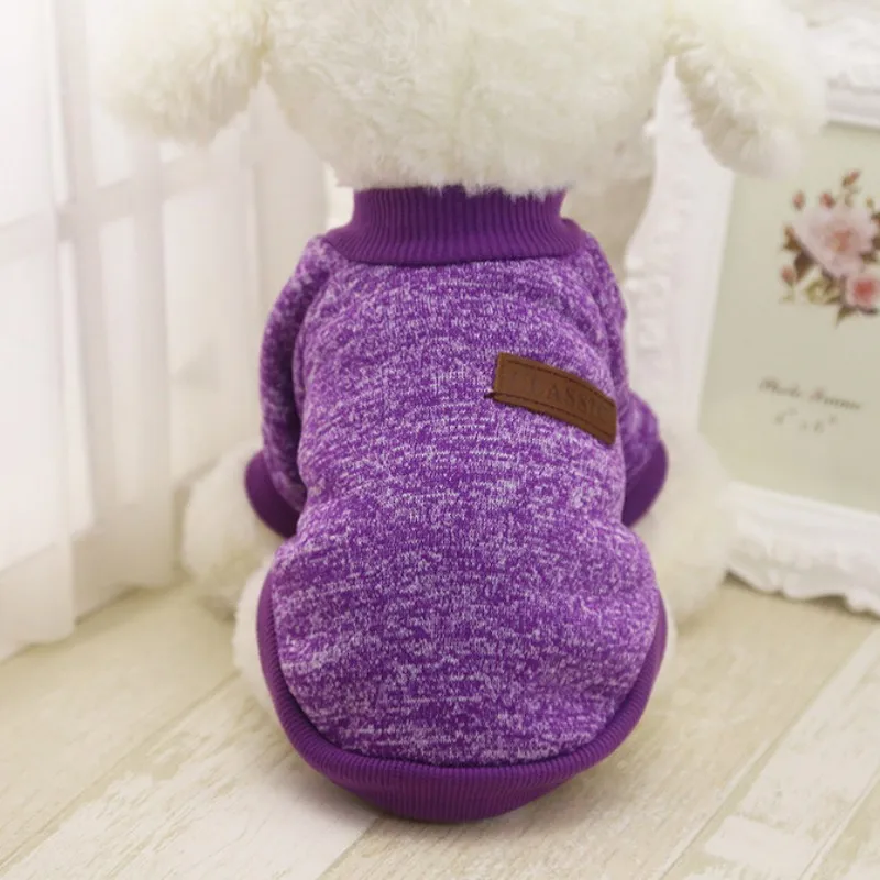 Классическая теплая одежда для собак и щенков для питомцев, одежда для кошки пальто Зимний мягкий свитер Костюмы для маленькие собачки Чихуахуа XS-2XL Размеры zh1 - Цвет: Фиолетовый