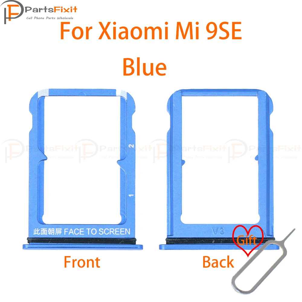 Blue Лоток для sim-карт для Mi9SE, слот для sim-карты, держатель для карт, слот для карт, адаптер для Mi 9SE, запасные части с бесплатным разъемом - Цвет: Blue