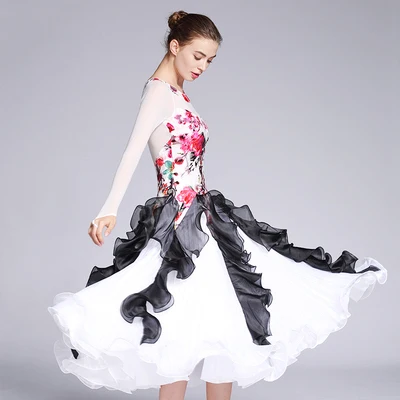 Only Dress as Photo Женская Современная Одежда для танцев с лентами, платье для бальных танцев, национальный стандарт вальс, Джазовый квадратный танцевальный костюм для выступлений - Цвет: Only Dress as Photo