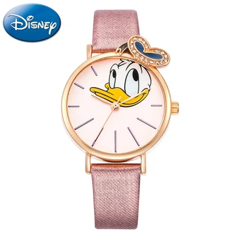 

Donald Duck Cute Girls Pretty Leather Quartz Round Cartoon Buckle Students Watch Genuine Disney Children Clock Relogio Feminino