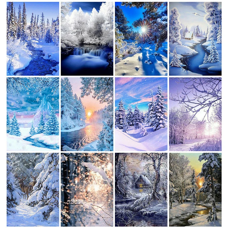 Алмазная 5D картина зимняя снежная сцена вышивка крестиком с полными