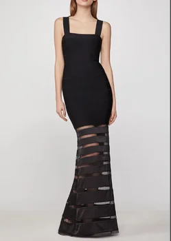 

High Quality Black Dress Strap Fashion Night CLub Women Banquet Bandage Dresses Sexy Long Dress