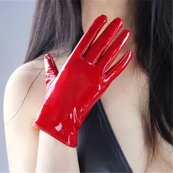 21cm Patent Leather Gloves  Red Purple Red Touchscreen Female Short Section Emulation Leather Mirror Bright Wine Red Dark