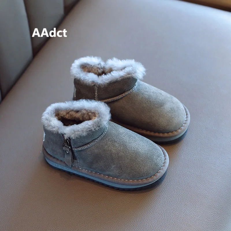 AAdct г.; ботинки для мальчиков и девочек; новые модные зимние ботинки для маленьких детей; теплая хлопковая детская обувь на меху - Цвет: Gray