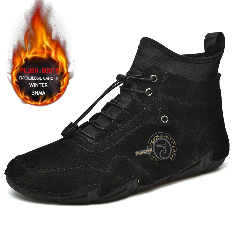 Classic Winter Mens Boots Leather Designer Plush Warm Men Snow Boots Outdoor Men Work Boots Mens Motorcycle Boots Roman Hombre