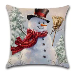 Моющийся льняной чехол для подушки односторонний узор с принтом снеговика квадратный Новогодний Декор для дома на молнии Рождественский