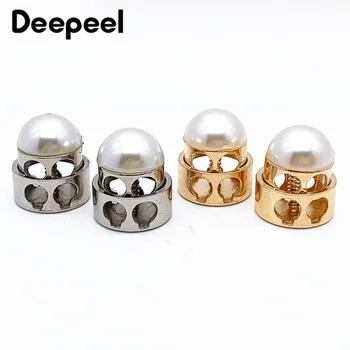

20pcs Deepeel Metal Pearl Double Hole Stopper Buckles DIY Hat Cord End Decor Button Spring Elastic Adjustment Cord Lock DS010