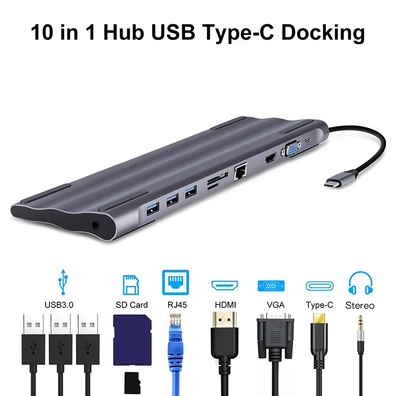 Baolida Usb-C док-станция Thunderbolt 3 адаптер 10 в 1 type C концентратор с Hdmi Rj45 Vga Usb3.0 все в одном хаб для Macbook& C-type ноутбука