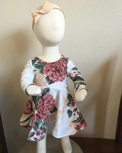 Newborn Infant Baby Girls Dress Floral Kids Long Sleeve Dress +Headband 2pcs Outfits Set Clothes For 0-24 Month