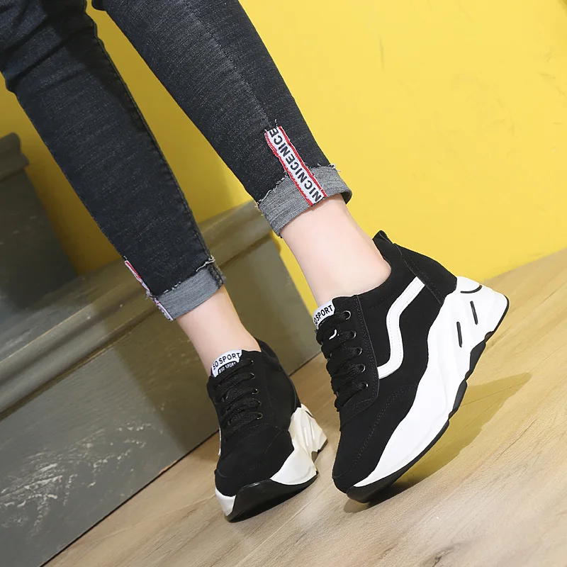 

Kx-16 Women's Slanted Heel Single Shoes Korean-style Fashion Dad Shoes Mixed Colors Lace-up Versatile Students Casual Sports Sho