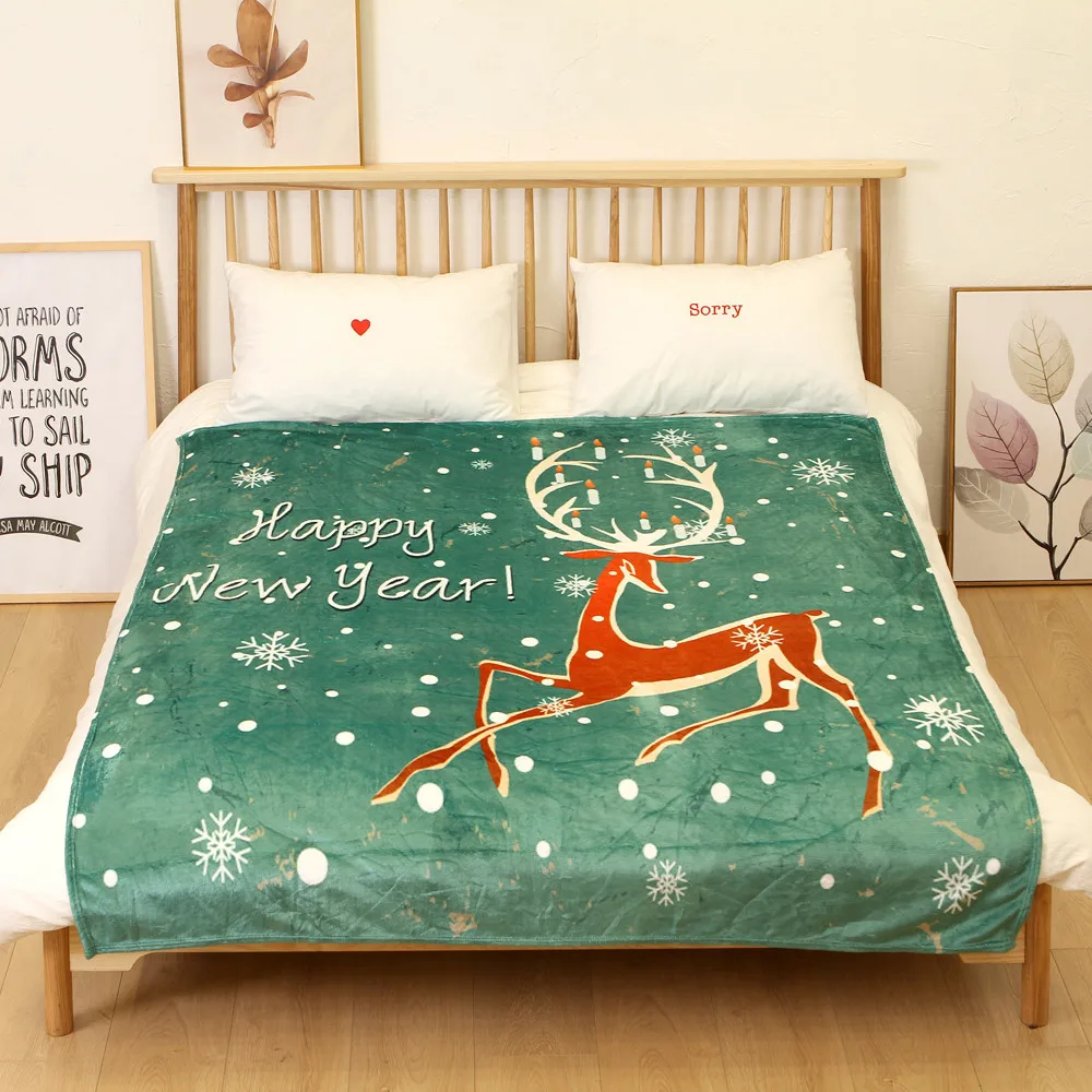 OUNEED Christmas Blanket Flannel Fabric Sofa Bed Blanket 150x200CM Office Children Towel Portable Car Travel Cover Blanket#45